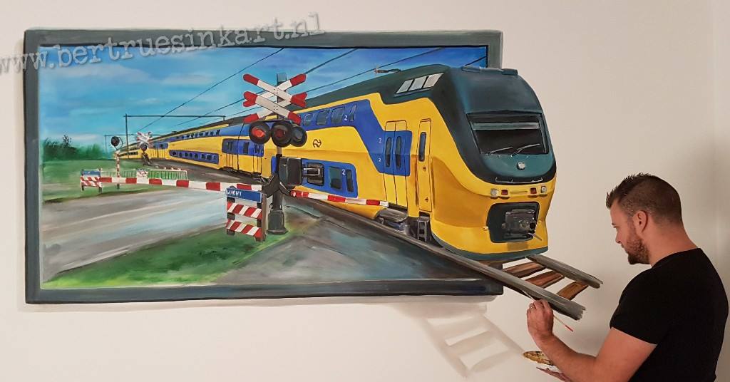 kijken grafisch Analist 3d-trein schilderij met spoorbomen! – Bertruesinkart